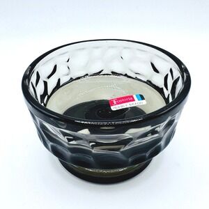 Fostoria Pebble Beach Smoke Gray Glass Pedestal Dessert Bowl Thumbprint Sticker